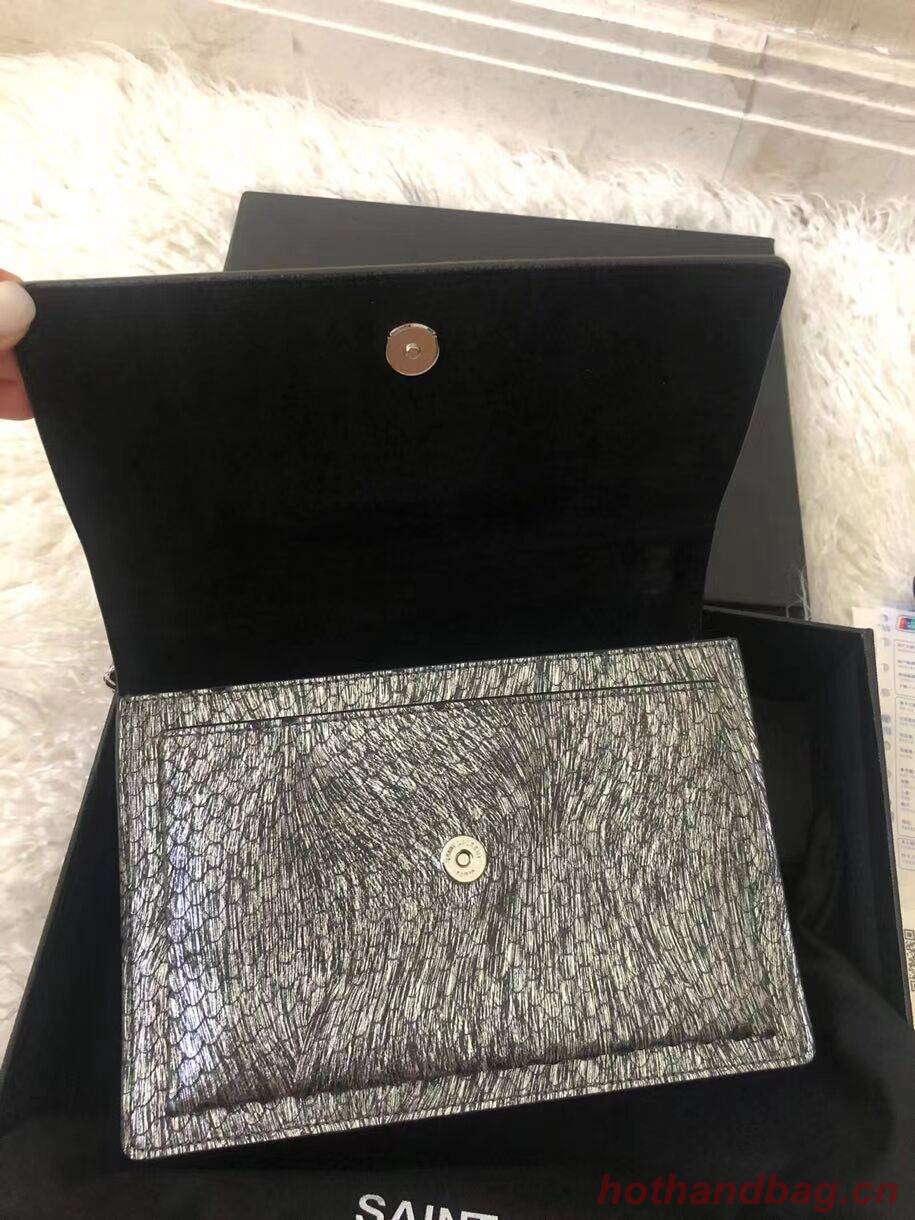 Yves Saint Laurent SUNSET SMALL CHAIN BAG IN SHINY SCALE-EMBOSSED LEATHER Y544296 silver Yves Saint Laurent SUNSET SMALL CHAIN BAG IN SHINY SCALE-EMBOSSED LEATHER Y544296 silver