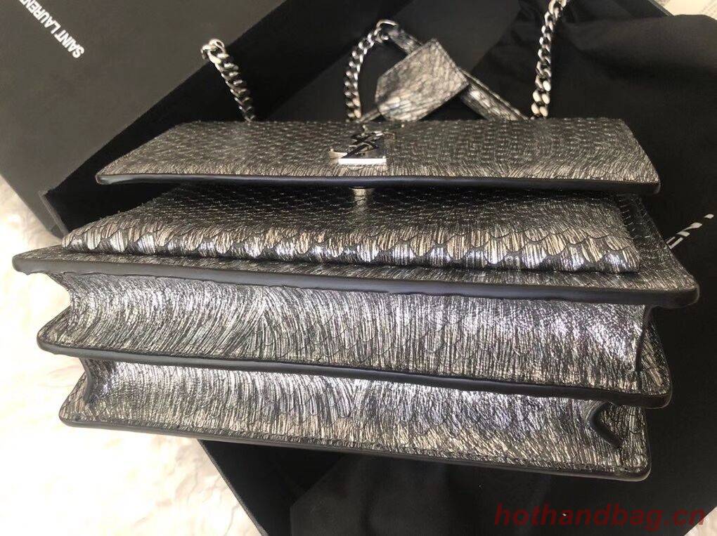 Yves Saint Laurent SUNSET SMALL CHAIN BAG IN SHINY SCALE-EMBOSSED LEATHER Y544296 silver Yves Saint Laurent SUNSET SMALL CHAIN BAG IN SHINY SCALE-EMBOSSED LEATHER Y544296 silver