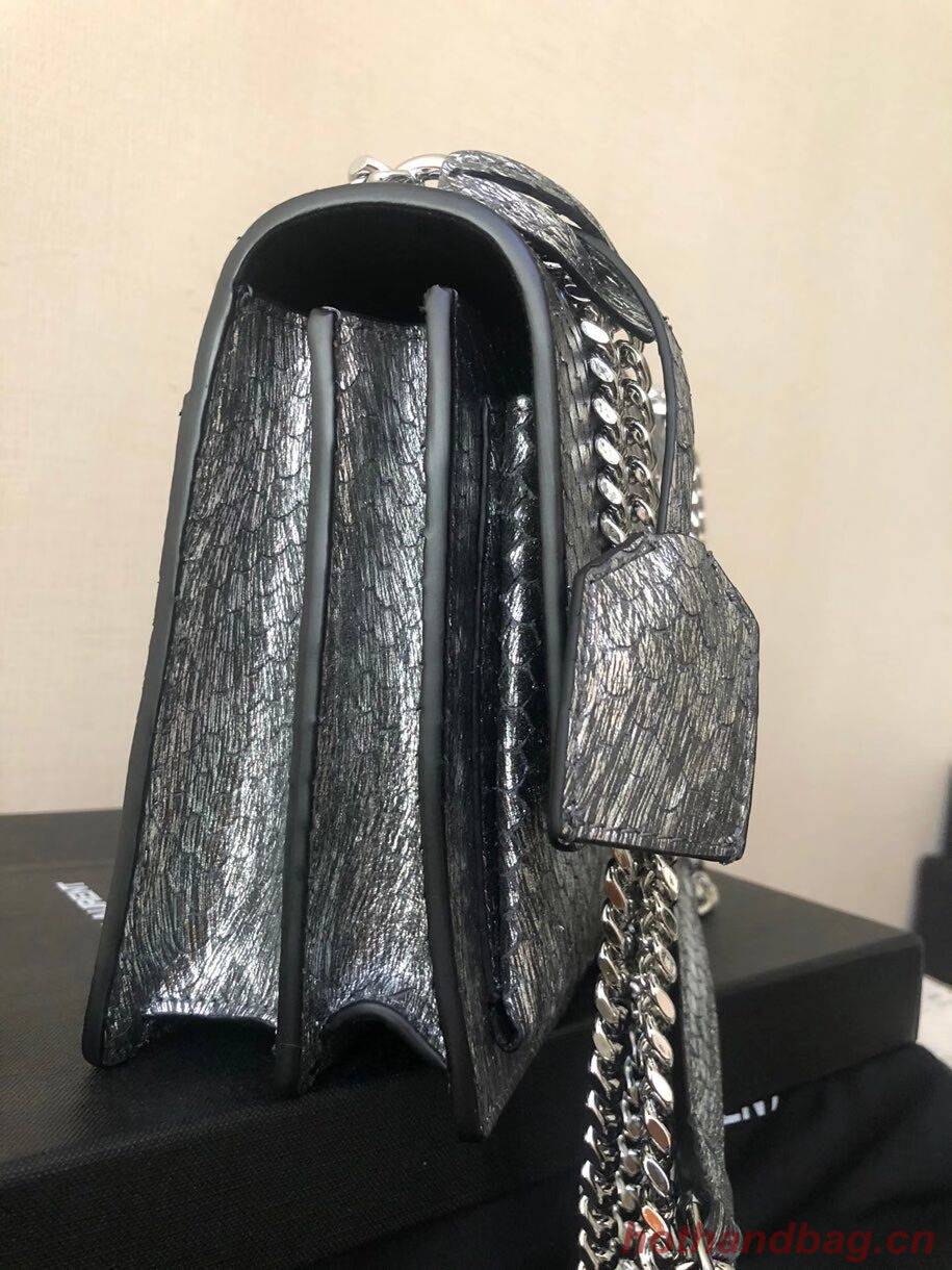 Yves Saint Laurent SUNSET SMALL CHAIN BAG IN SHINY SCALE-EMBOSSED LEATHER Y544296 silver Yves Saint Laurent SUNSET SMALL CHAIN BAG IN SHINY SCALE-EMBOSSED LEATHER Y544296 silver