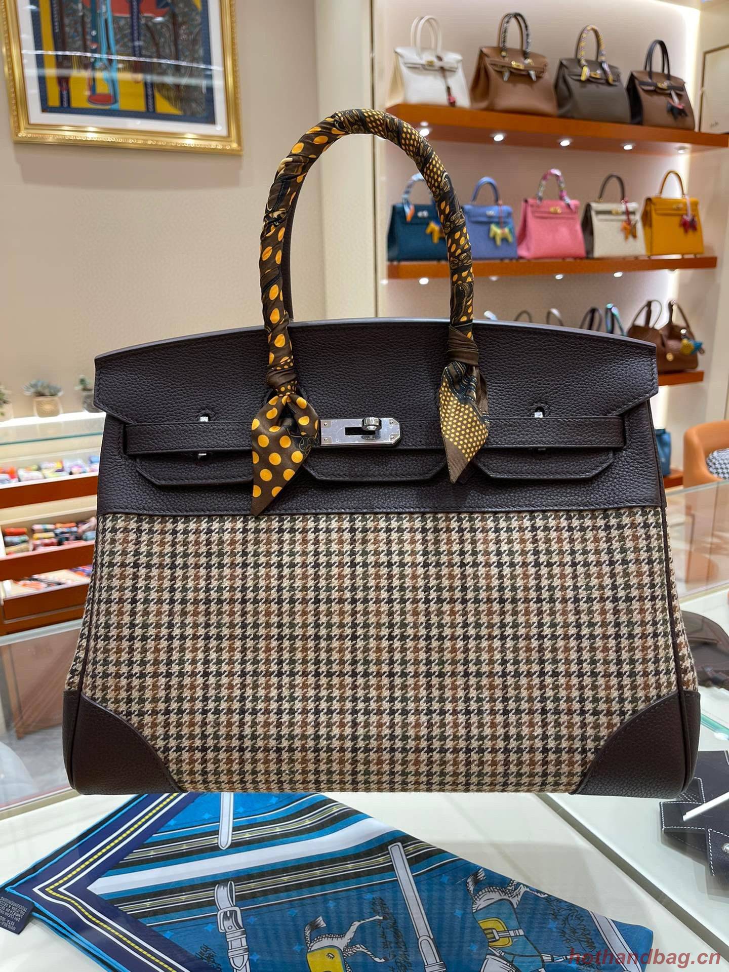 Hermes Birkin Bag Original Leather 30CM OR 35CM 17888 Houndstooth Dark Brown