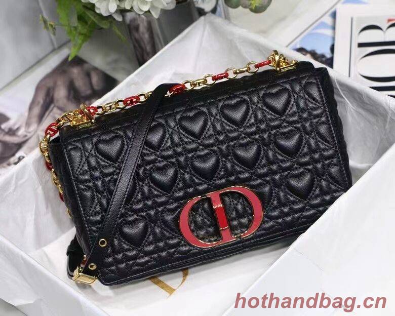 MEDIUM DIORAMOUR DIOR CARO BAG Cannage Calfskin with Heart Motif M9242WNG BLACK MEDIUM DIORAMOUR DIOR CARO BAG Cannage Calfskin with Heart Motif M9242WNG BLACK