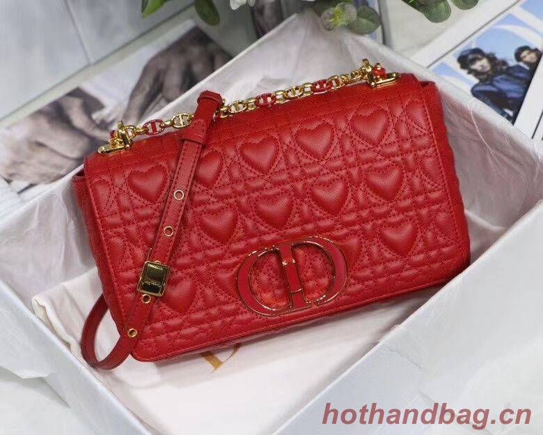 MEDIUM DIORAMOUR DIOR CARO BAG Cannage Calfskin with Heart Motif M9242WNG Bright Red MEDIUM DIORAMOUR DIOR CARO BAG Cannage Calfskin with Heart Motif M9242WNG Bright Red