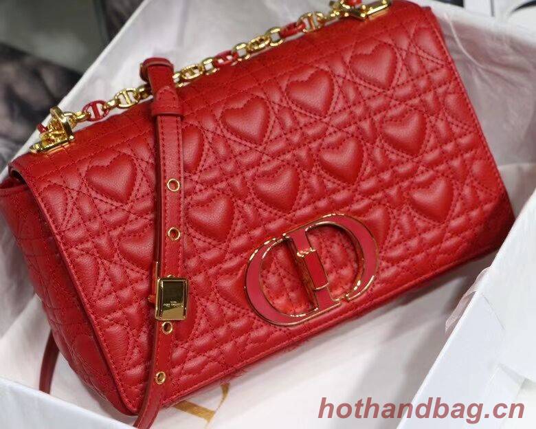 MEDIUM DIORAMOUR DIOR CARO BAG Cannage Calfskin with Heart Motif M9242WNG Bright Red MEDIUM DIORAMOUR DIOR CARO BAG Cannage Calfskin with Heart Motif M9242WNG Bright Red
