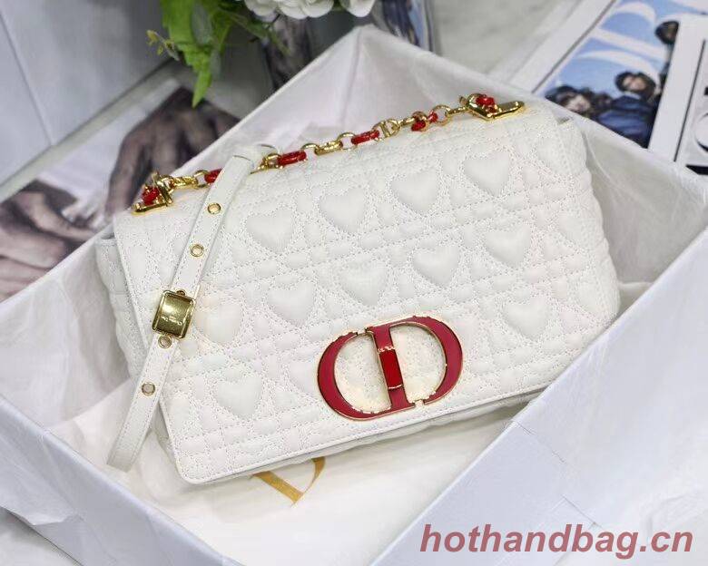 MEDIUM DIORAMOUR DIOR CARO BAG Cannage Calfskin with Heart Motif M9242WNG WHITE MEDIUM DIORAMOUR DIOR CARO BAG Cannage Calfskin with Heart Motif M9242WNG WHITE