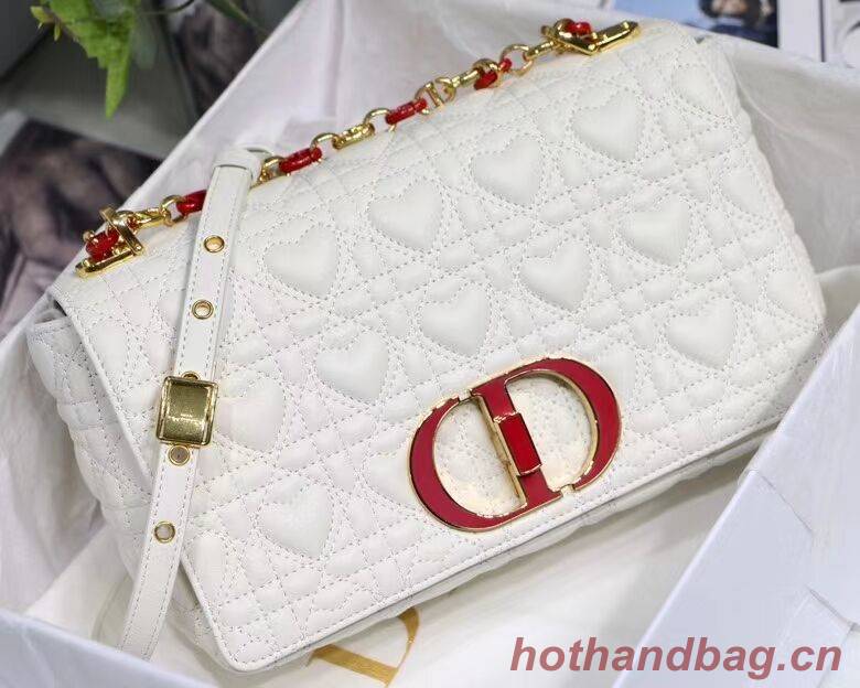 MEDIUM DIORAMOUR DIOR CARO BAG Cannage Calfskin with Heart Motif M9242WNG WHITE MEDIUM DIORAMOUR DIOR CARO BAG Cannage Calfskin with Heart Motif M9242WNG WHITE