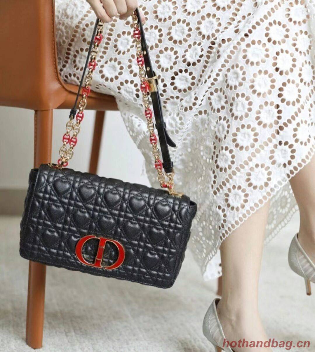 SMALL DIORAMOUR DIOR CARO BAG Cannage Calfskin with Heart Motif M9241WN BLACK SMALL DIORAMOUR DIOR CARO BAG Cannage Calfskin with Heart Motif M9241WN BLACK