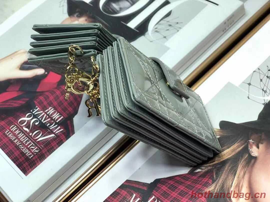 MINI LADY DIOR WALLET Cannage Patent Calfskin S0179 Grey MINI LADY DIOR WALLET Cannage Patent Calfskin S0179 Grey