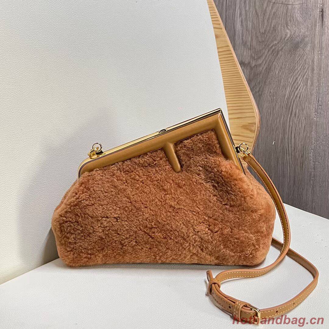 FENDI FIRST SMALL wool sheepskin bag 5FB2217 brown