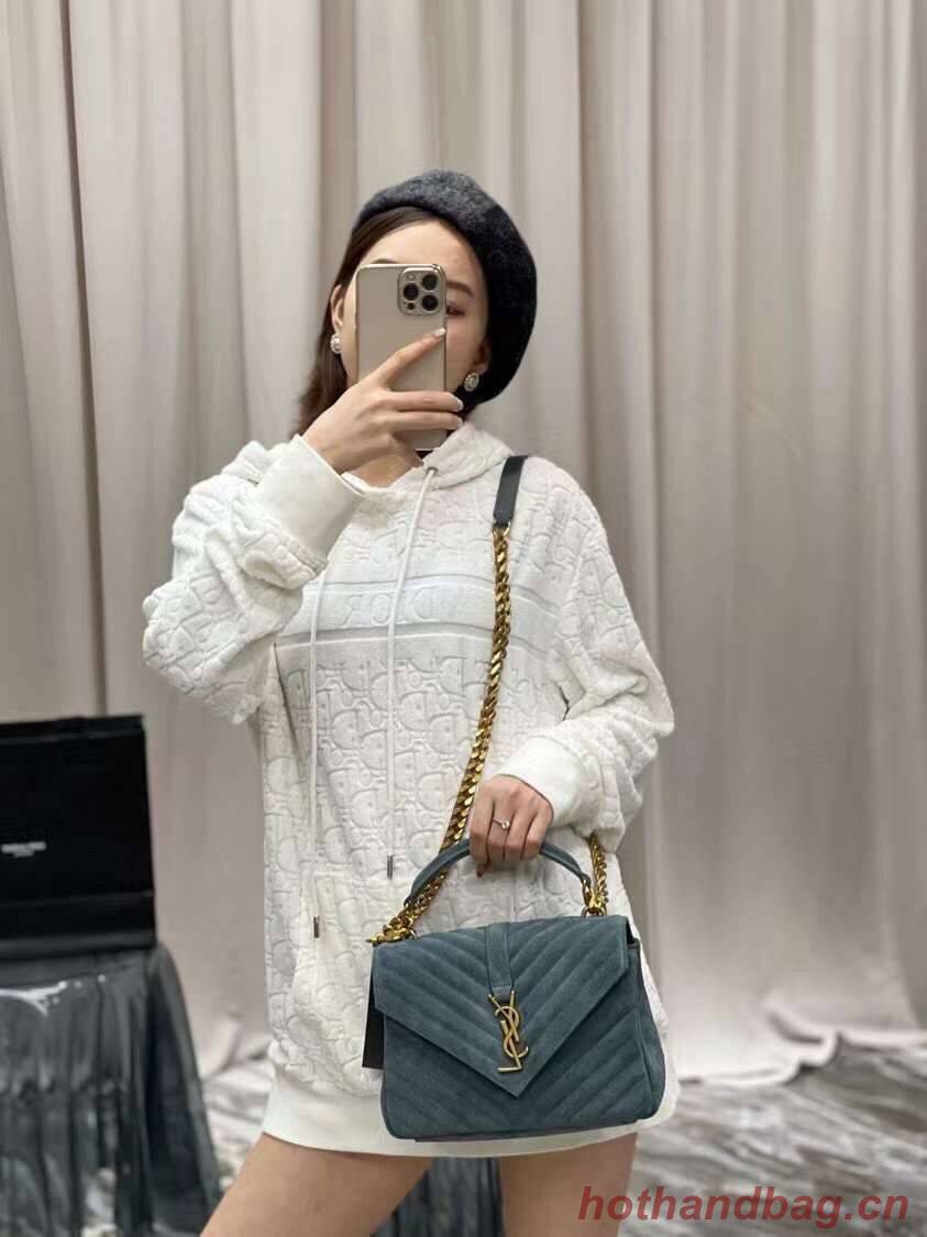 Yves Saint Laurent COLLEGE MEDIUM IN QUILTED SUEDE 600279 blue Yves Saint Laurent COLLEGE MEDIUM IN QUILTED SUEDE 600279 blue