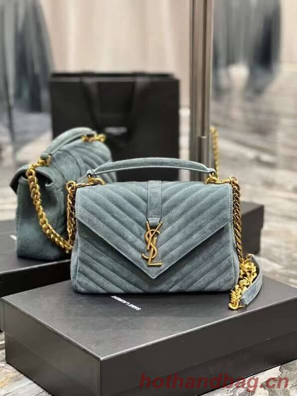 Yves Saint Laurent COLLEGE MEDIUM IN QUILTED SUEDE 600279 blue Yves Saint Laurent COLLEGE MEDIUM IN QUILTED SUEDE 600279 blue