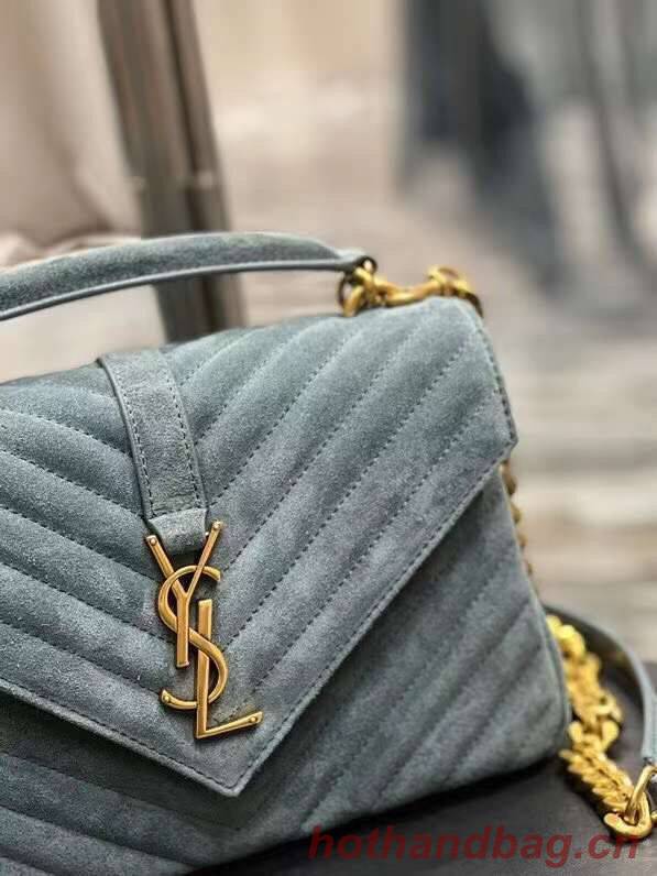 Yves Saint Laurent COLLEGE MEDIUM IN QUILTED SUEDE 600279 blue Yves Saint Laurent COLLEGE MEDIUM IN QUILTED SUEDE 600279 blue