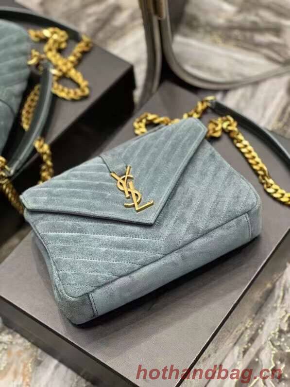 Yves Saint Laurent COLLEGE MEDIUM IN QUILTED SUEDE 600279 blue Yves Saint Laurent COLLEGE MEDIUM IN QUILTED SUEDE 600279 blue