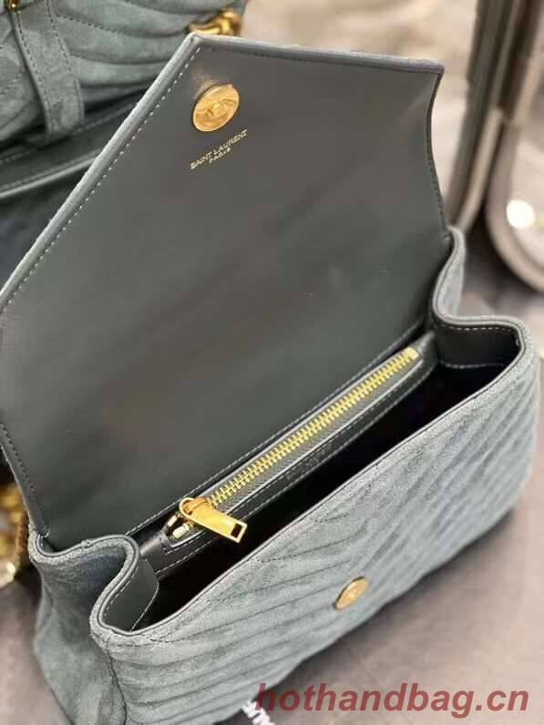 Yves Saint Laurent COLLEGE MEDIUM IN QUILTED SUEDE 600279 blue Yves Saint Laurent COLLEGE MEDIUM IN QUILTED SUEDE 600279 blue