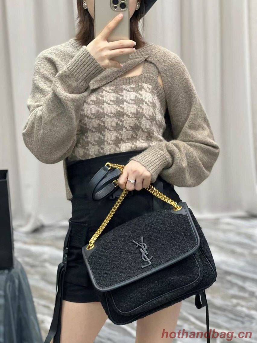 Yves Saint Laurent NIKI MEDIUM IN BOUCLE TWEED AND SMOOTH LEATHER 469013 black Yves Saint Laurent NIKI MEDIUM IN BOUCLE TWEED AND SMOOTH LEATHER 469013 black