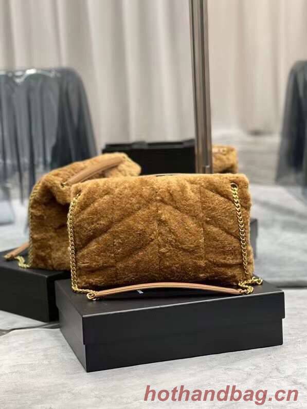 Yves Saint Laurent PUFFER BAG IN MERINO SHEARLING AND LAMBSKIN 179540 NATURAL BROWN Yves Saint Laurent PUFFER BAG IN MERINO SHEARLING AND LAMBSKIN 179540 NATURAL BROWN