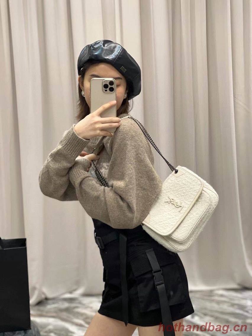 Yves Saint Laurent SMALL NIKI BABY IN BOUCLE TWEED AND SMOOTH LEATHER Y653151 WHITE Yves Saint Laurent SMALL NIKI BABY IN BOUCLE TWEED AND SMOOTH LEATHER Y653151 WHITE