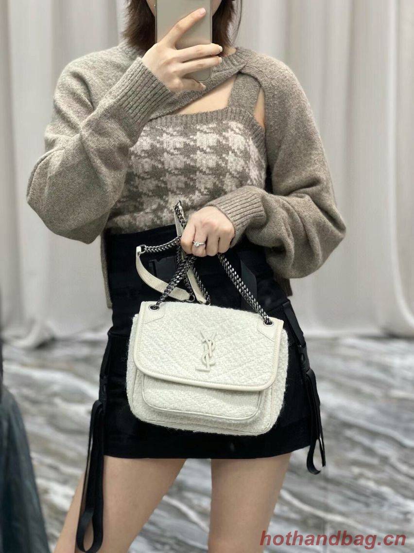 Yves Saint Laurent SMALL NIKI BABY IN BOUCLE TWEED AND SMOOTH LEATHER Y653151 WHITE Yves Saint Laurent SMALL NIKI BABY IN BOUCLE TWEED AND SMOOTH LEATHER Y653151 WHITE