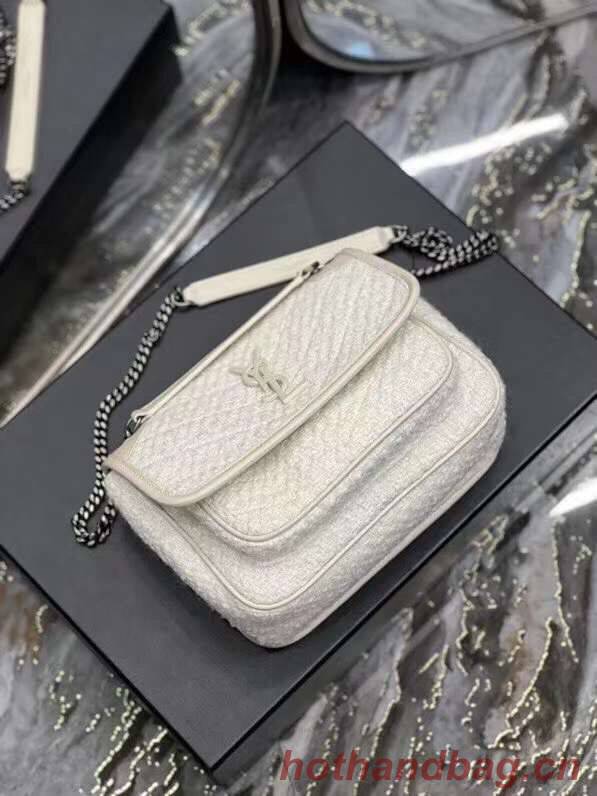 Yves Saint Laurent SMALL NIKI BABY IN BOUCLE TWEED AND SMOOTH LEATHER Y653151 WHITE Yves Saint Laurent SMALL NIKI BABY IN BOUCLE TWEED AND SMOOTH LEATHER Y653151 WHITE