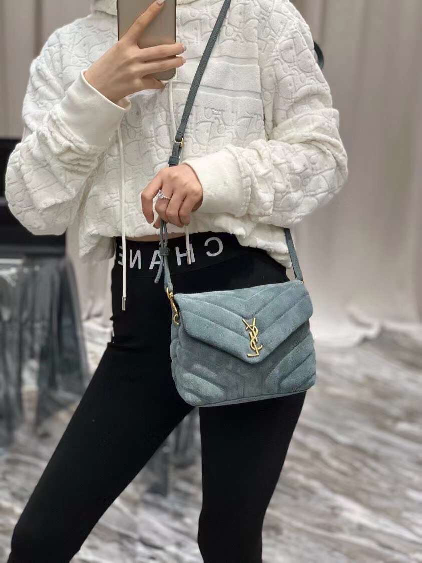 Yves Saint Laurent LOULOU SMALL BAG IN Y-QUILTED SUEDE 77761 blue Yves Saint Laurent LOULOU SMALL BAG IN Y-QUILTED SUEDE 77761 blue