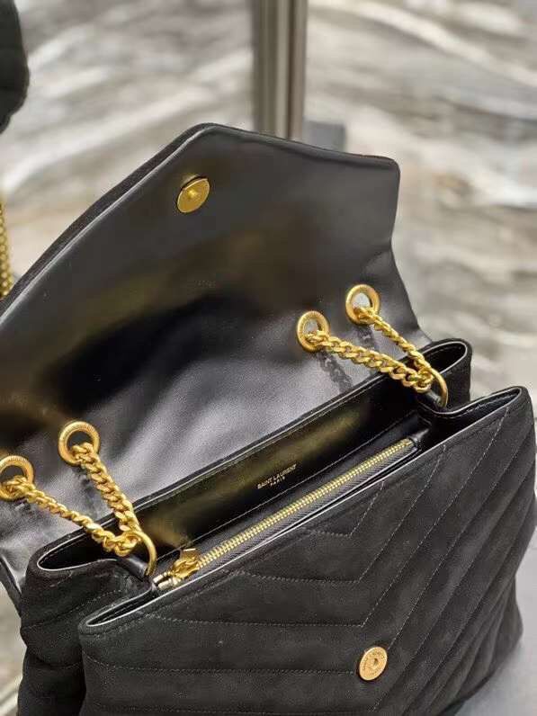 Yves Saint Laurent LOULOU large BAG IN Y-QUILTED SUEDE Y787216 black Yves Saint Laurent LOULOU large BAG IN Y-QUILTED SUEDE Y787216 black