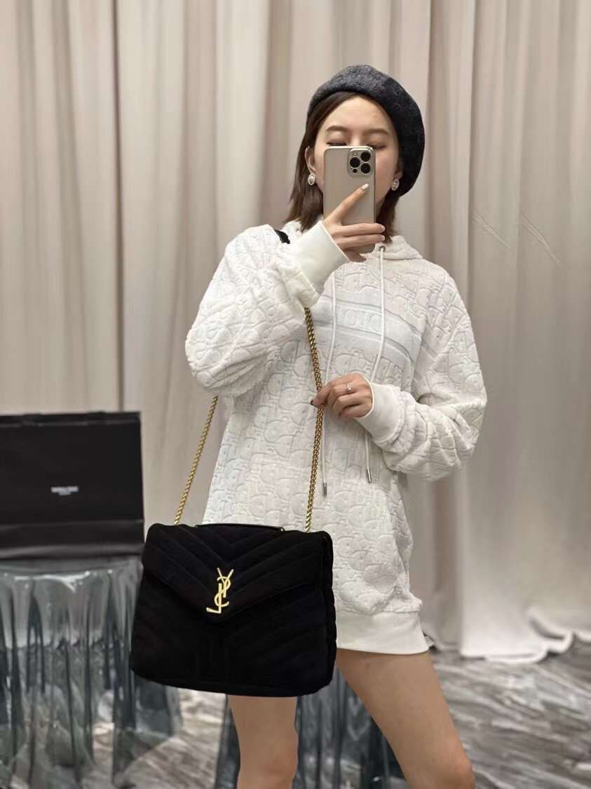 Yves Saint Laurent LOULOU large BAG IN Y-QUILTED SUEDE Y787216 black Yves Saint Laurent LOULOU large BAG IN Y-QUILTED SUEDE Y787216 black