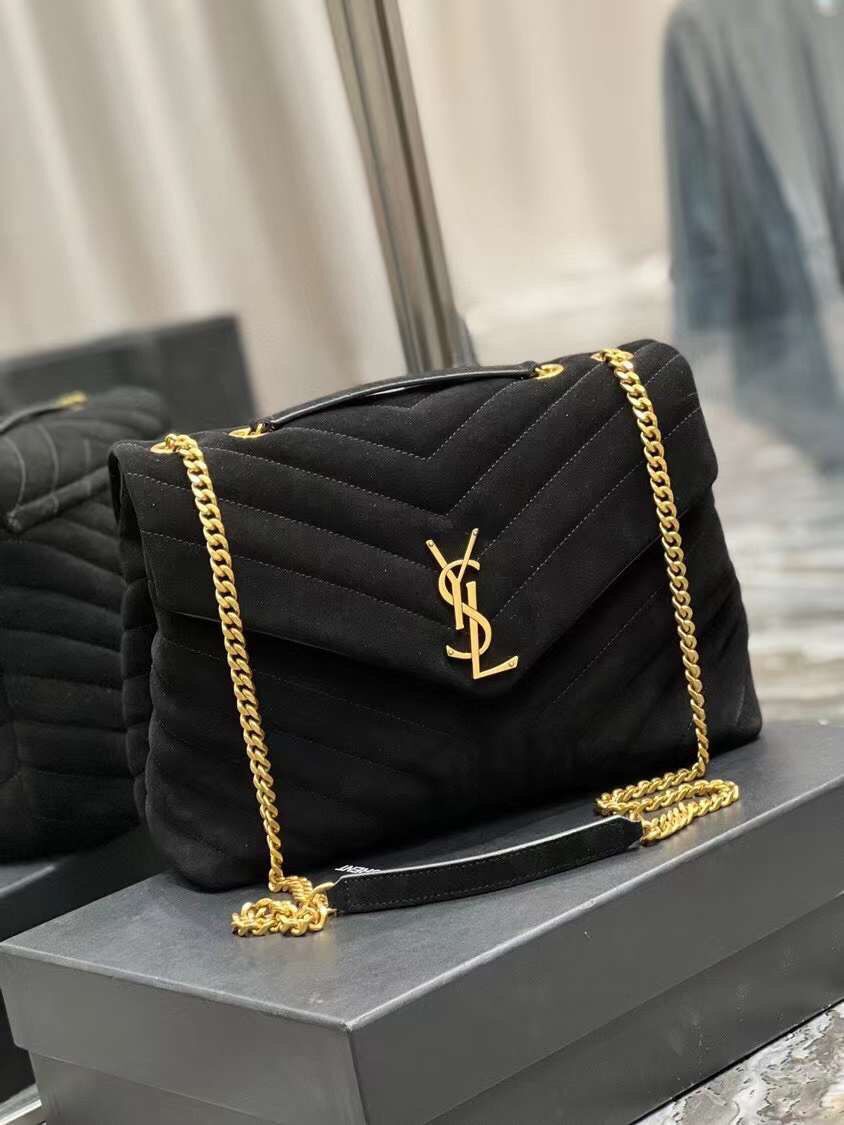 Yves Saint Laurent LOULOU large BAG IN Y-QUILTED SUEDE Y787216 black Yves Saint Laurent LOULOU large BAG IN Y-QUILTED SUEDE Y787216 black