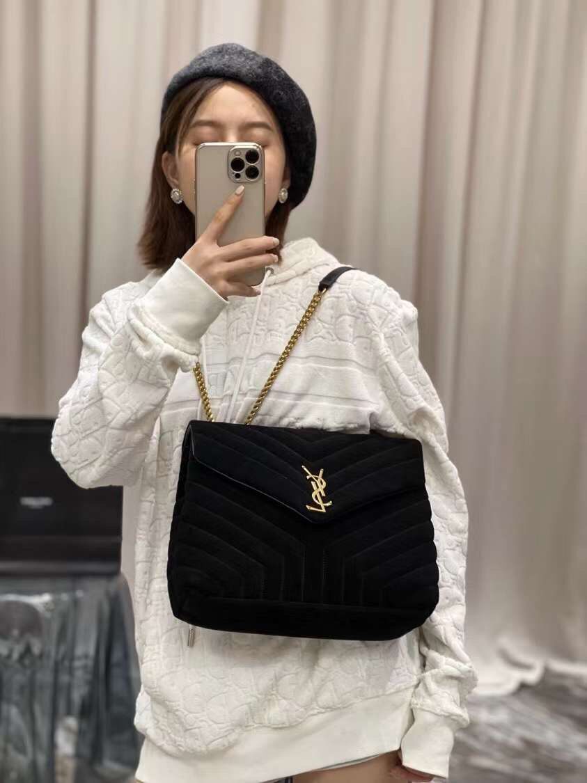 Yves Saint Laurent LOULOU large BAG IN Y-QUILTED SUEDE Y787216 black Yves Saint Laurent LOULOU large BAG IN Y-QUILTED SUEDE Y787216 black