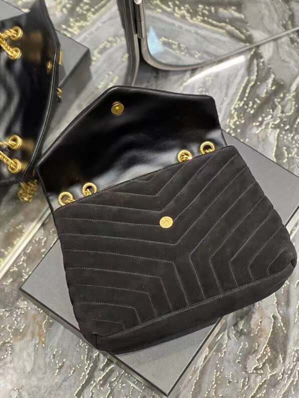 Yves Saint Laurent LOULOU large BAG IN Y-QUILTED SUEDE Y787216 black Yves Saint Laurent LOULOU large BAG IN Y-QUILTED SUEDE Y787216 black
