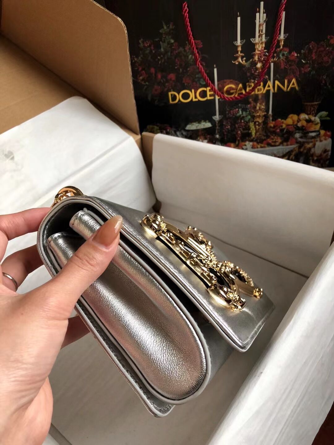 Dolce & Gabbana Origianl Leather Shoulder Bag 4006 silver Dolce & Gabbana Origianl Leather Shoulder Bag 4006 silver