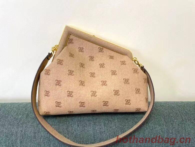 FENDI FIRST MEDIUM flannel bag with embroidery 8BP127A Beige FENDI FIRST MEDIUM flannel bag with embroidery 8BP127A Beige