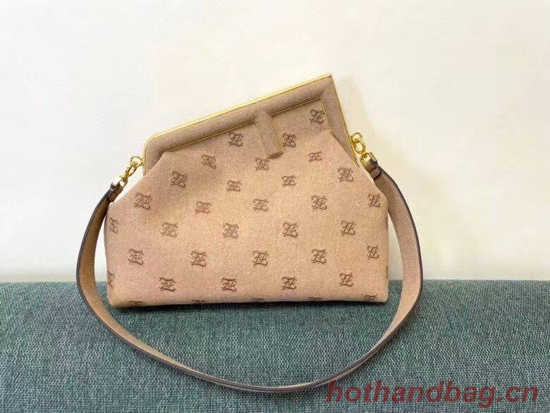 FENDI FIRST MEDIUM flannel bag with embroidery 8BP127A Beige FENDI FIRST MEDIUM flannel bag with embroidery 8BP127A Beige