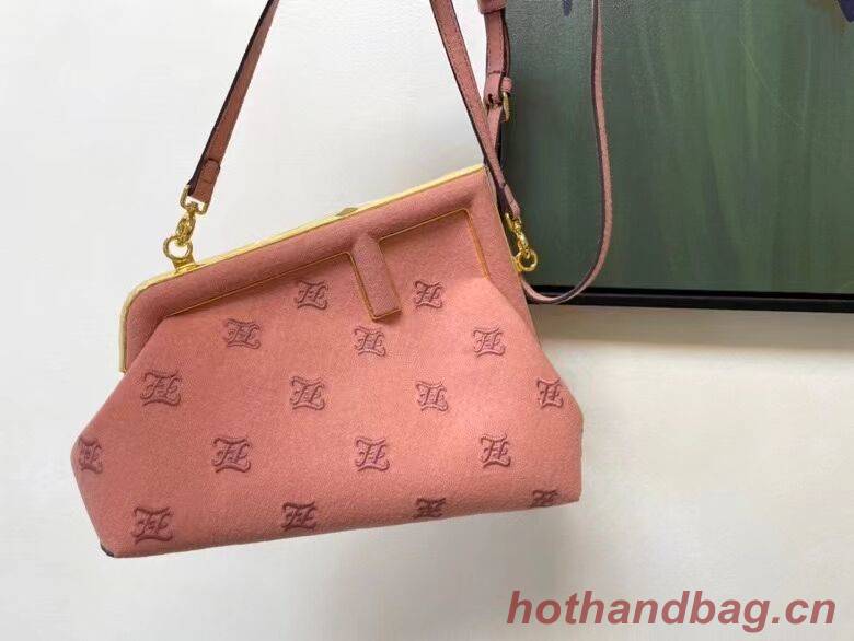 FENDI FIRST SMALL flannel bag with embroidery 8BP129A PINK FENDI FIRST SMALL flannel bag with embroidery 8BP129A PINK