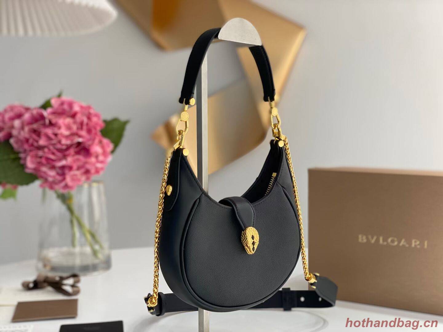 BVLGARI Shoulder Bag Calfskin Leather B281632 black BVLGARI Shoulder Bag Calfskin Leather B281632 black