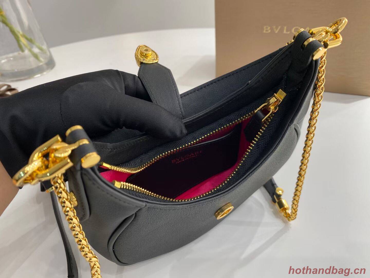 BVLGARI Shoulder Bag Calfskin Leather B281632 black BVLGARI Shoulder Bag Calfskin Leather B281632 black