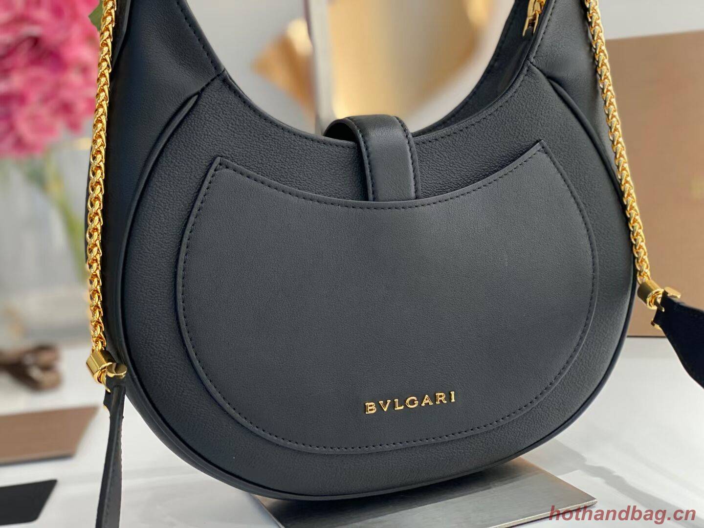 BVLGARI Shoulder Bag Calfskin Leather B281640 black BVLGARI Shoulder Bag Calfskin Leather B281640 black