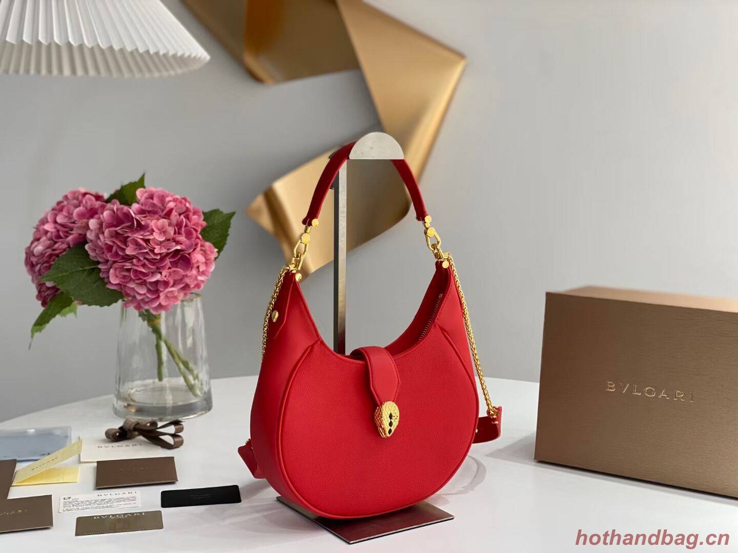 BVLGARI Shoulder Bag Calfskin Leather B281640 red BVLGARI Shoulder Bag Calfskin Leather B281640 red