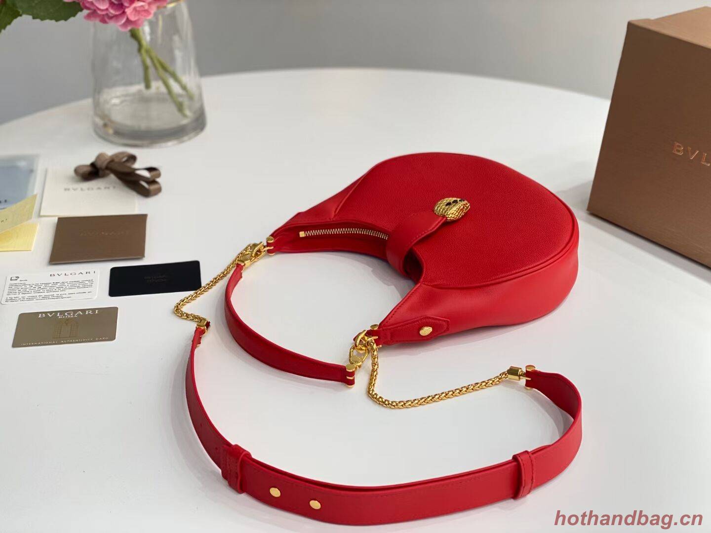 BVLGARI Shoulder Bag Calfskin Leather B281640 red BVLGARI Shoulder Bag Calfskin Leather B281640 red