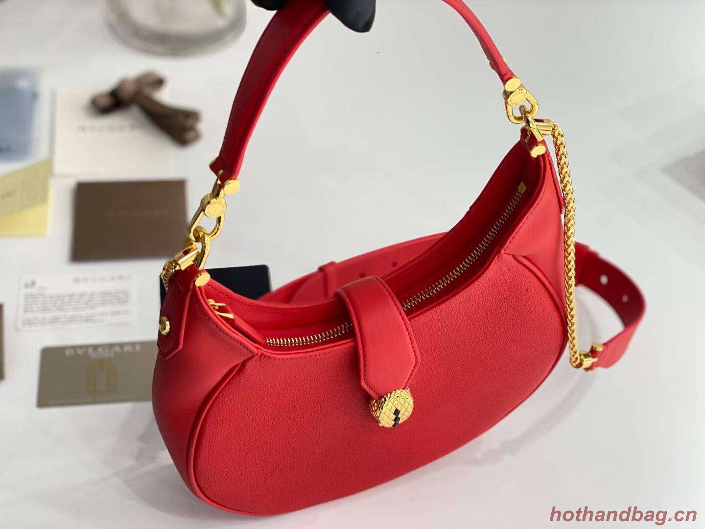 BVLGARI Shoulder Bag Calfskin Leather B281640 red BVLGARI Shoulder Bag Calfskin Leather B281640 red