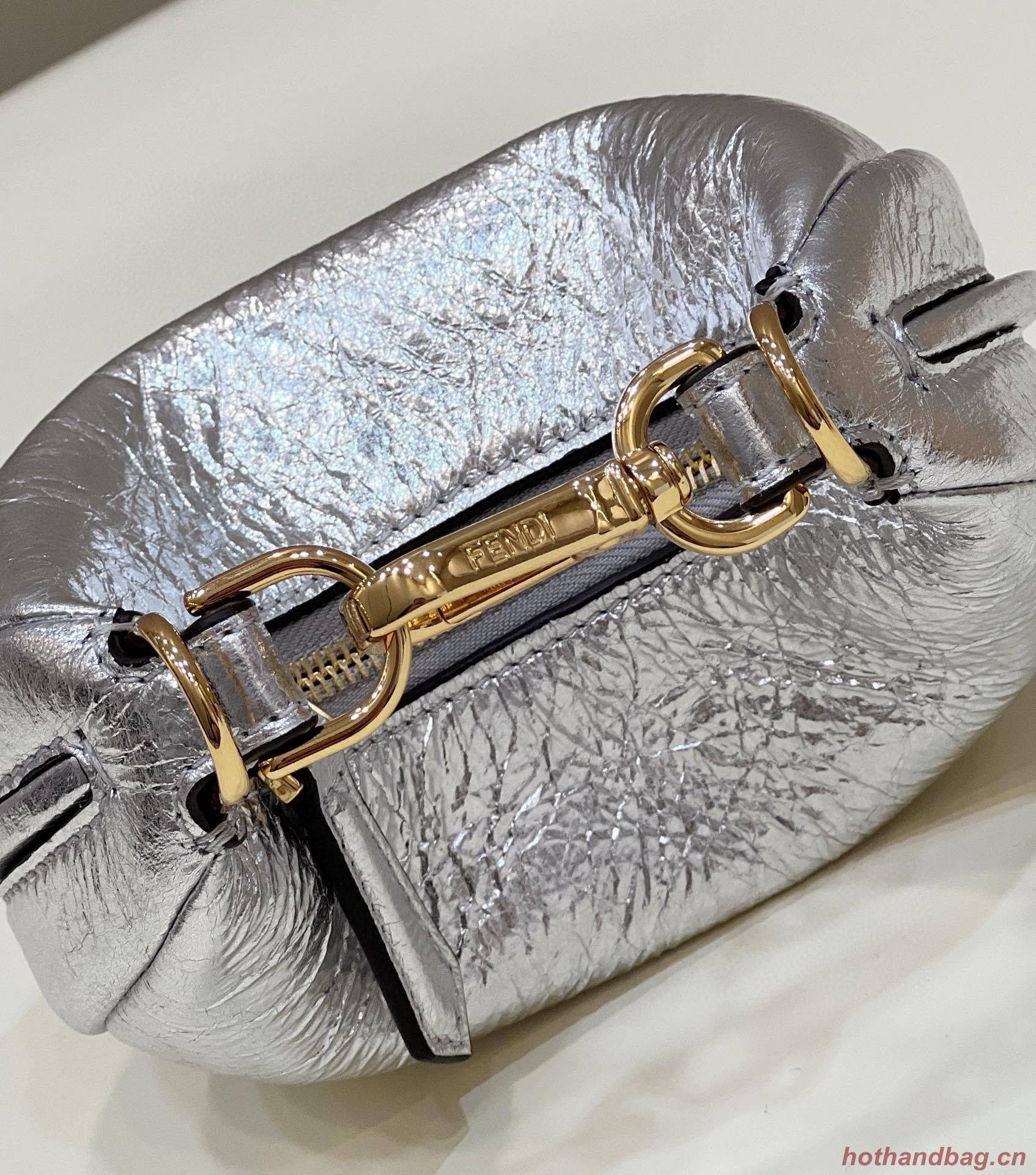 Fendi Praphy Original Leather Big FENDI Logo Mini Bag 80056S Silver