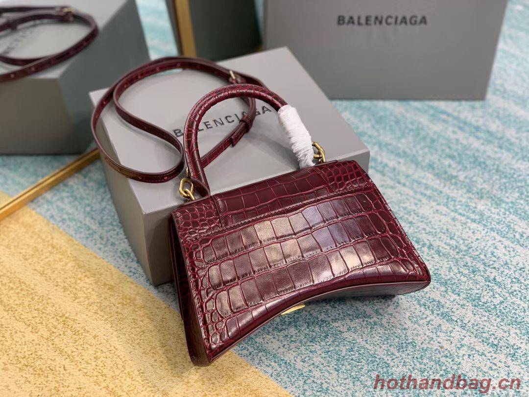 Balenciaga HOURGLASS SMALL TOP HANDLE BAG crocodile embossed calfskin B108895E Burgundy Balenciaga HOURGLASS SMALL TOP HANDLE BAG crocodile embossed calfskin B108895E Burgundy