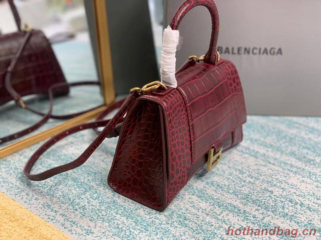 Balenciaga HOURGLASS SMALL TOP HANDLE BAG crocodile embossed calfskin B108895E Burgundy Balenciaga HOURGLASS SMALL TOP HANDLE BAG crocodile embossed calfskin B108895E Burgundy