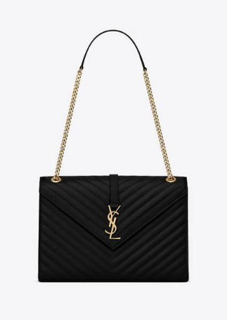 SAINT LAURENT ENVELOPE LARGE BAG IN MIX MATELASSE GRAIN DE POUDRE EMBOSSED LEATHER 600166 BLACK SAINT LAURENT ENVELOPE LARGE BAG IN MIX MATELASSE GRAIN DE POUDRE EMBOSSED LEATHER 600166 BLACK
