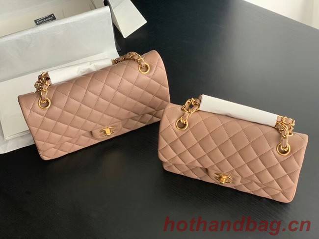 CHANEL Classic Handbag Lambskin Taupe 01112 & gold-Tone Metal