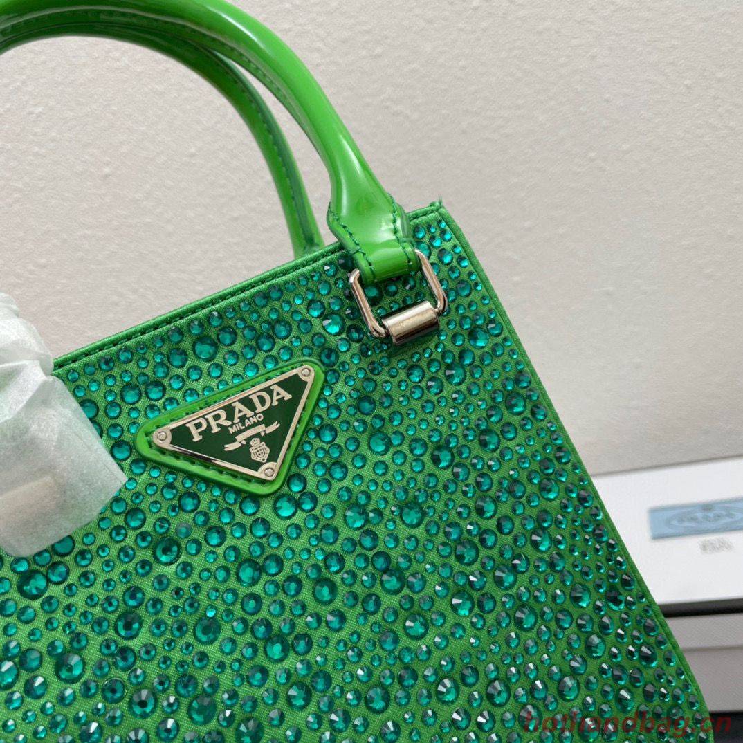 Prada leather small-bag with artificial crystals tote 1BC331 Green Prada leather small-bag with artificial crystals tote 1BC331 Green
