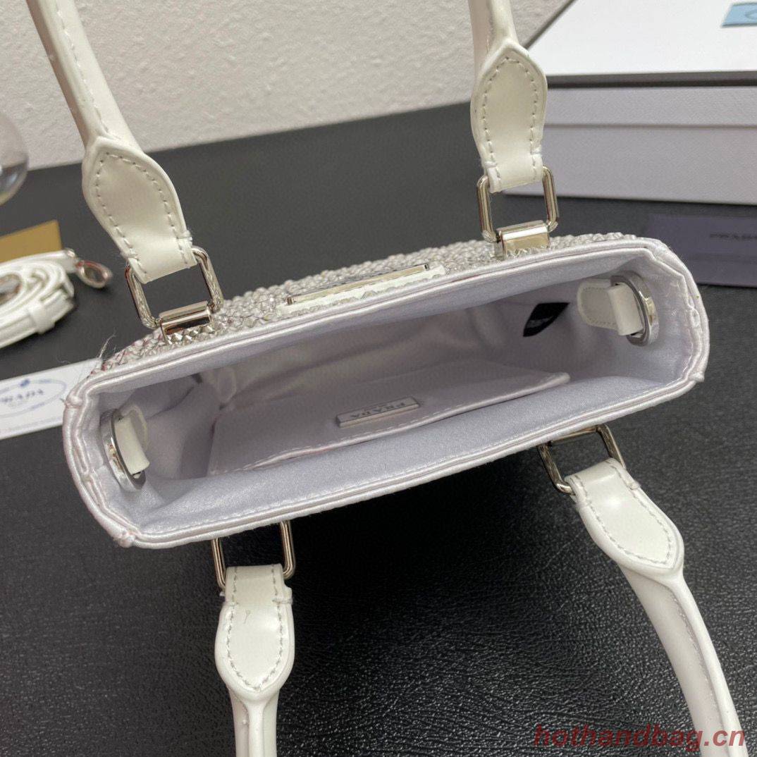 Prada leather small-bag with artificial crystals tote 1BC331 White Prada leather small-bag with artificial crystals tote 1BC331 White