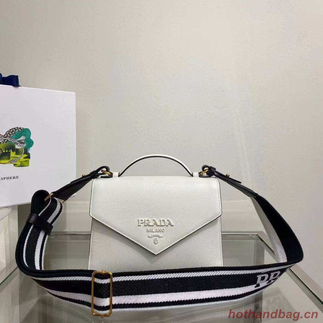 Prada Monochrome Saffiano and leather bag 1BD317 white Prada Monochrome Saffiano and leather bag 1BD317 white