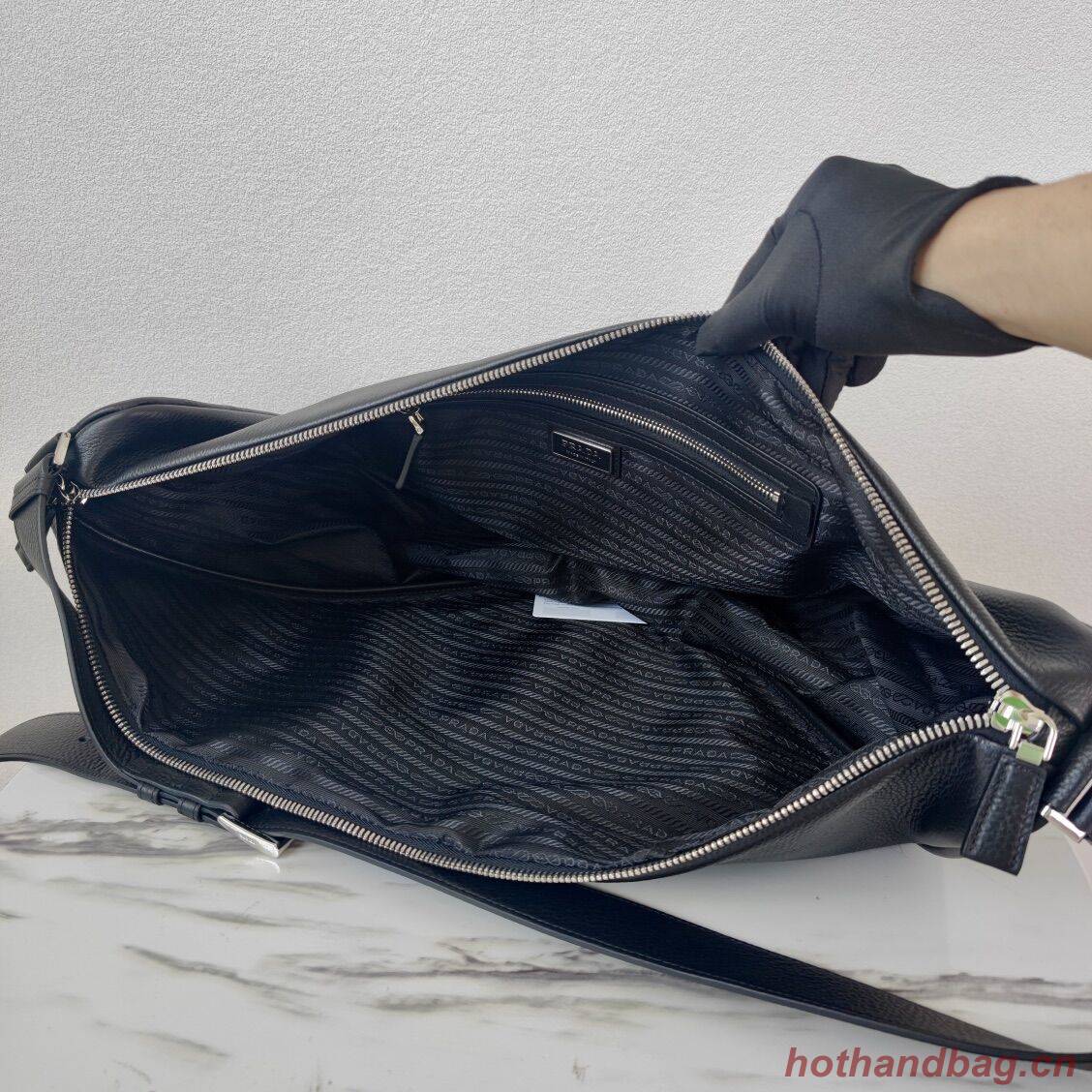 Prada Deer skin Leather Triangle shoulder bag 2VD012 black Prada Deer skin Leather Triangle shoulder bag 2VD012 black