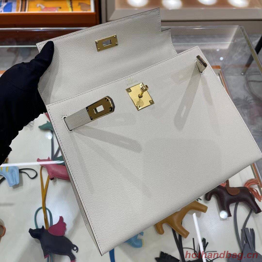 Hermes Kelly 28cm Shoulder Bags Epsom Leather KL28 creamy-white Gold hardware Hermes Kelly 28cm Shoulder Bags Epsom Leather KL28 creamy-white Gold hardware