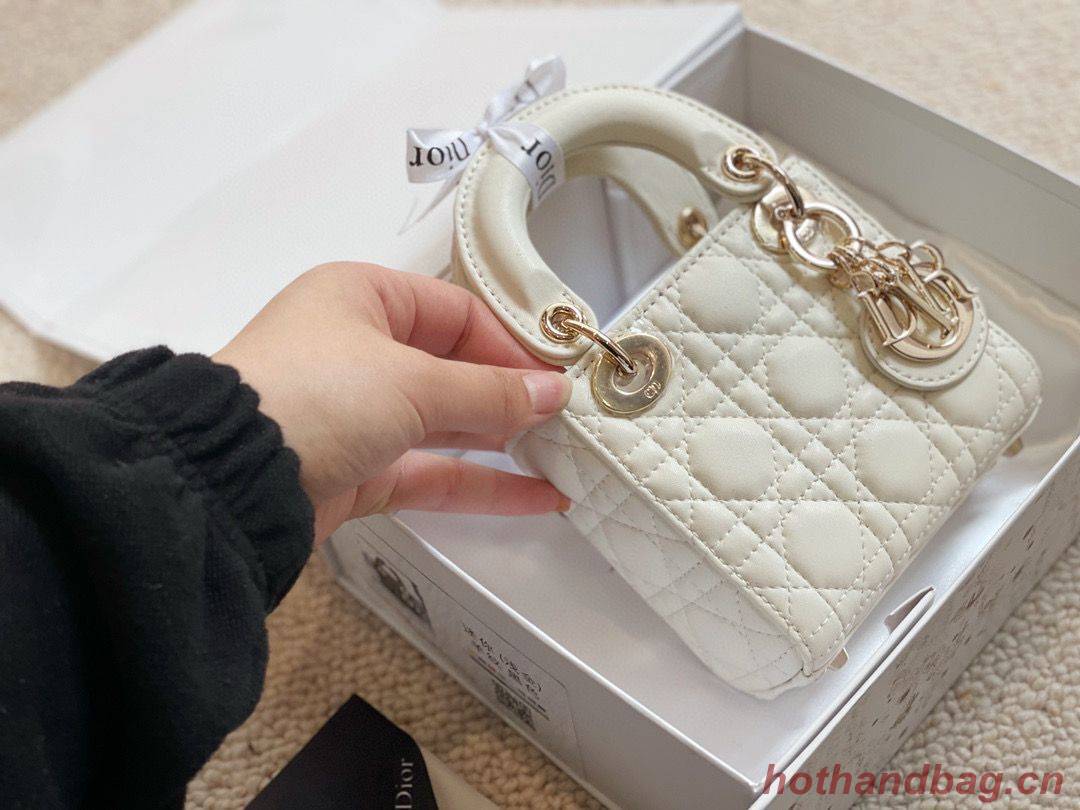 MICRO DIORAMOUR LADY DIOR BAG S08568 White & Gold-Tone Metal MICRO DIORAMOUR LADY DIOR BAG S08568 White & Gold-Tone Metal
