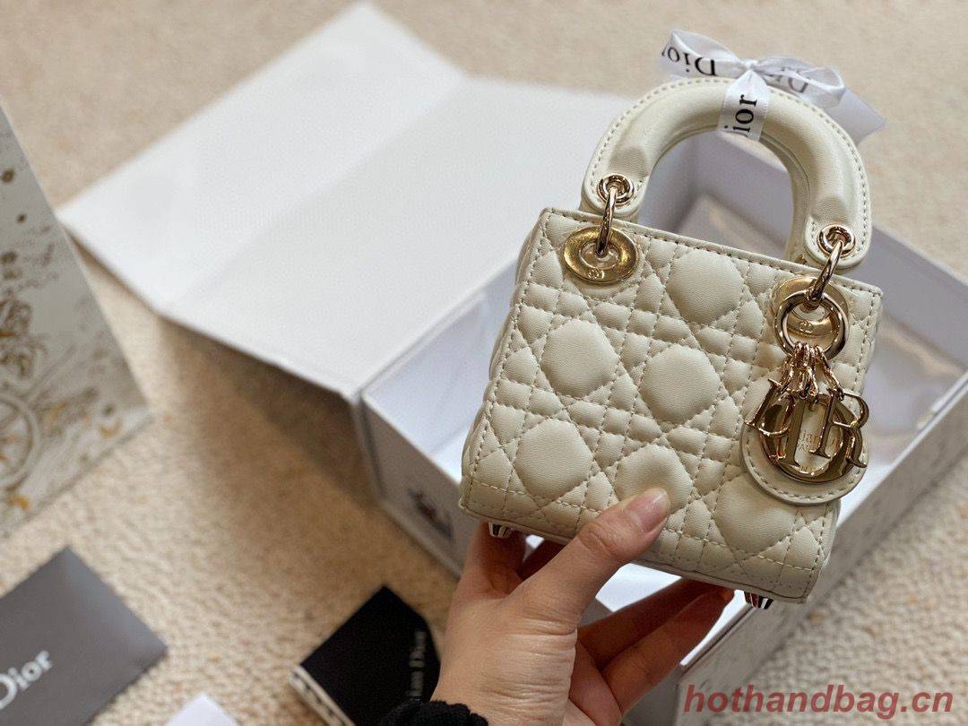 MICRO DIORAMOUR LADY DIOR BAG S08568 White & Gold-Tone Metal MICRO DIORAMOUR LADY DIOR BAG S08568 White & Gold-Tone Metal